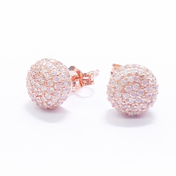Sterling Silver ICED OUT PAVE BUBBLE STUD EARRINGS - Picture 4 of 8